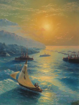 風景 Painting - フェオドシヤ襲撃のイワン・アイヴァゾフスキーの船 シースケープ